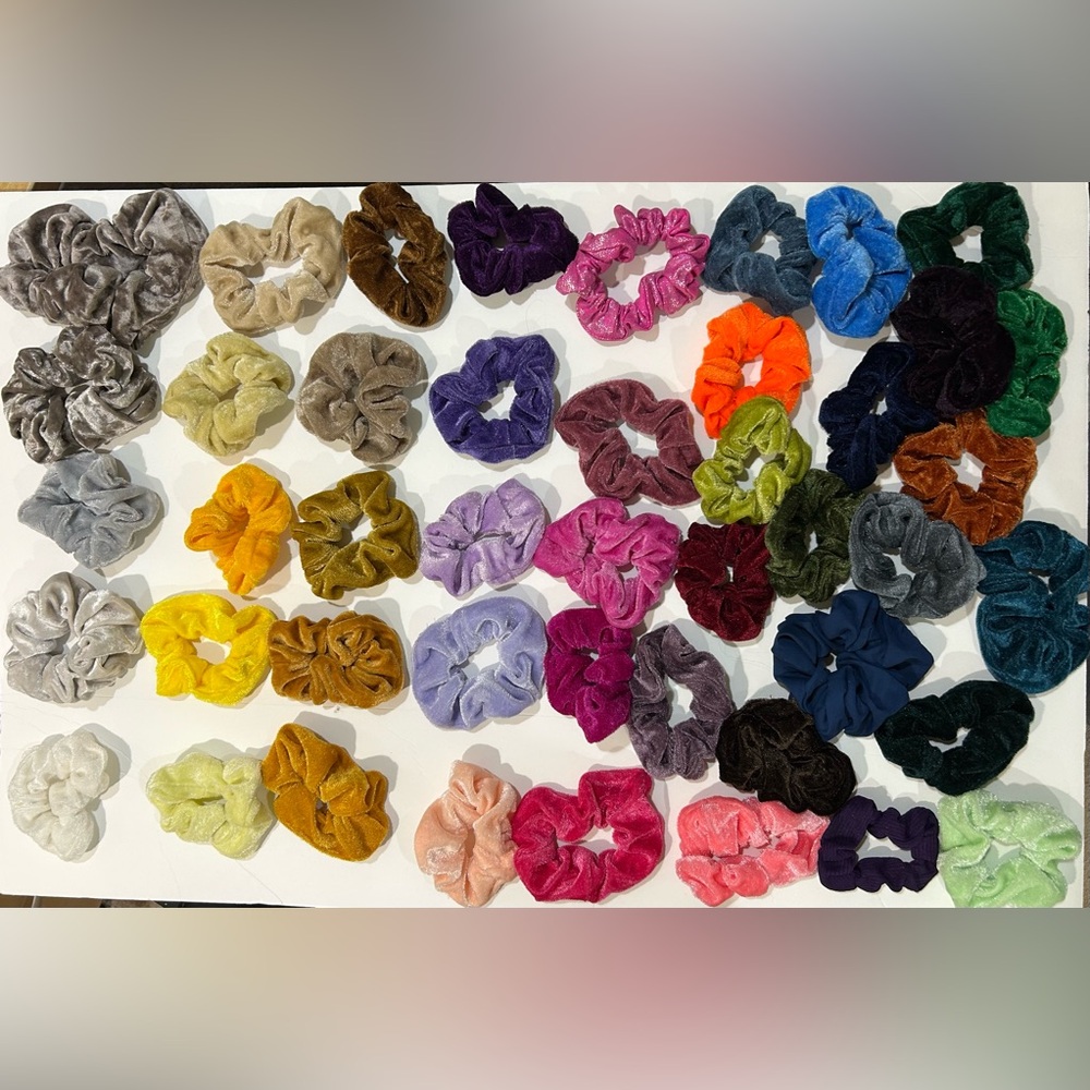 New Set of 45 Velvet & Other Material Scrunchie Lot - Jewel & Pastel Colors